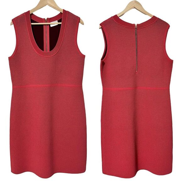 St. John Bi-Tonal Stretch Mesh Knit Sheath Dress Size L Orange Quiet Luxury - Picture 1 of 8